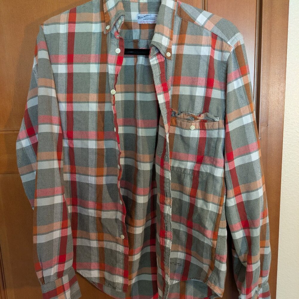 Gant Vintage Flannel Gray and Red EUC